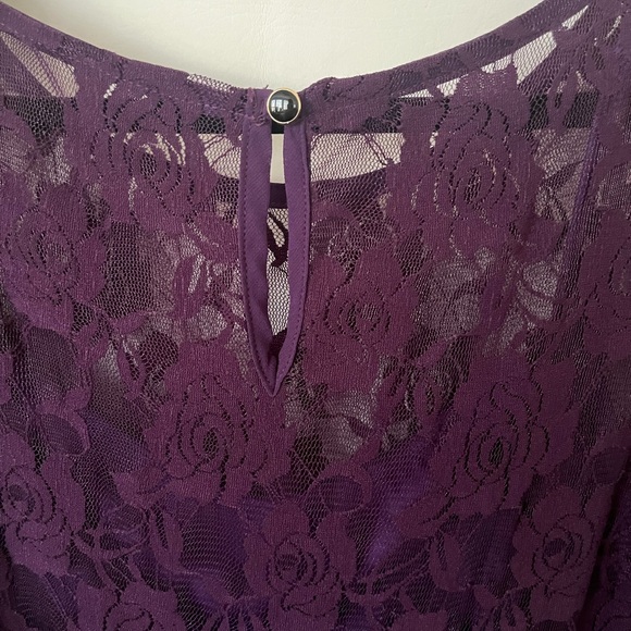 Nemidor Elegant Purple Floral Lace Midi Dress with Waist Tie Plus Size 14 - Picture 9 of 16